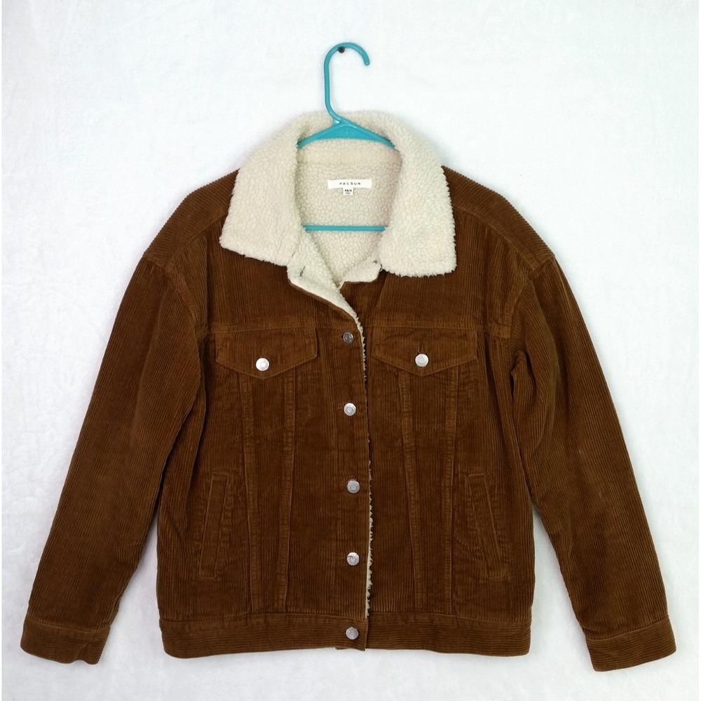 Men's PacSun Corduroy Trucker Jacket Sherpa Lined Collar Brown Rugged Y2K S XS